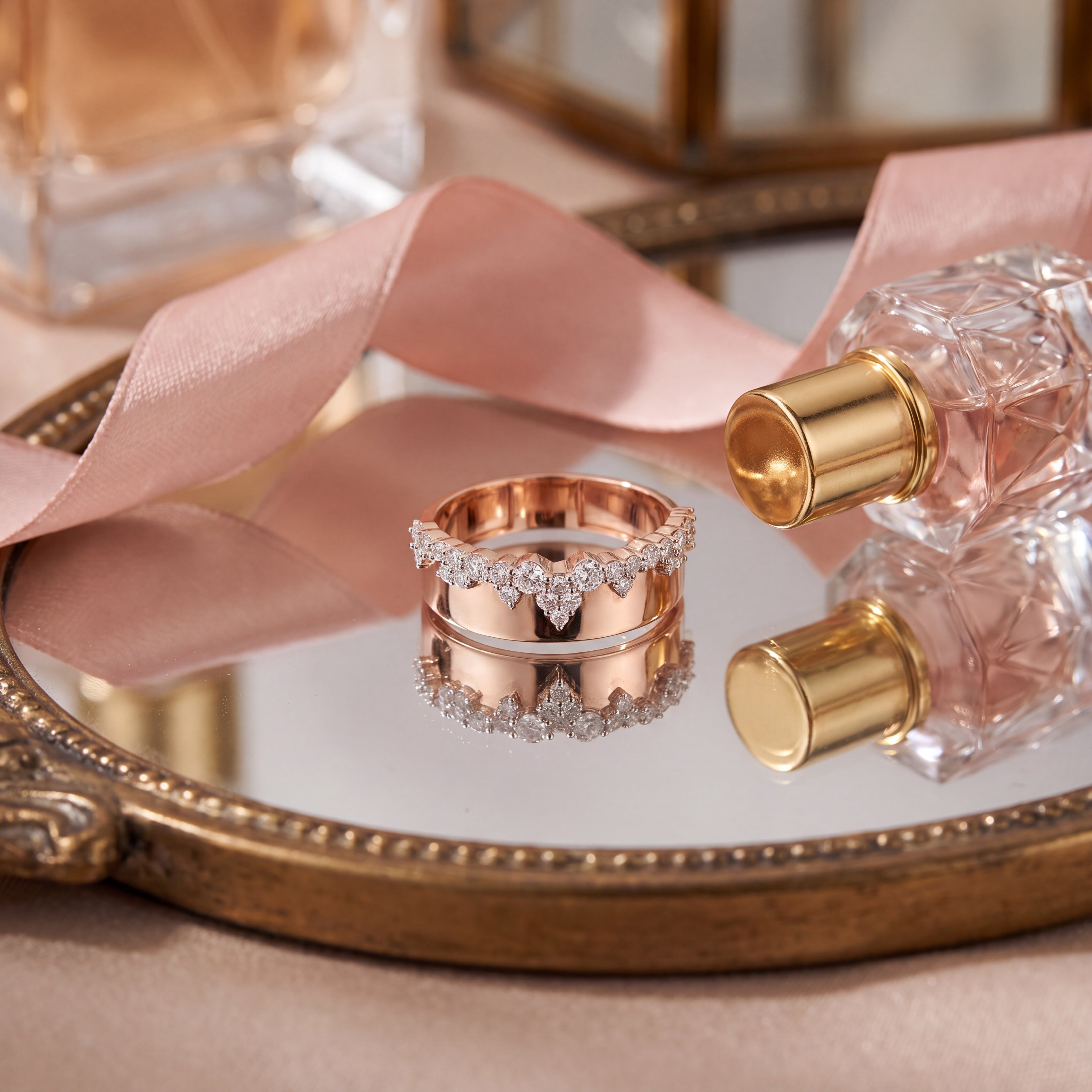 Rose Gold Multistone Ring with Round Cut Diamonds