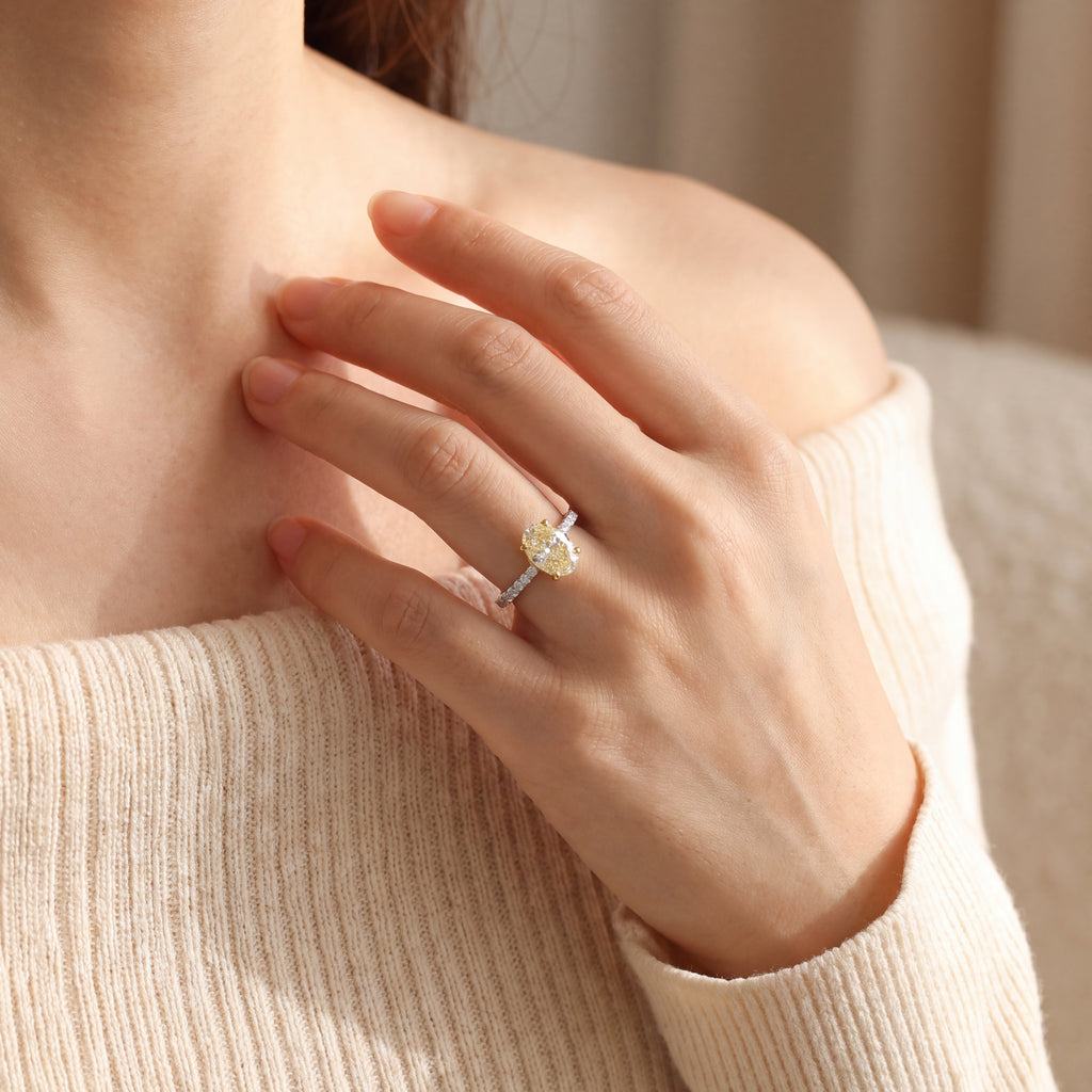 Oval Fancy Yellow Diamond Ring in White Gold