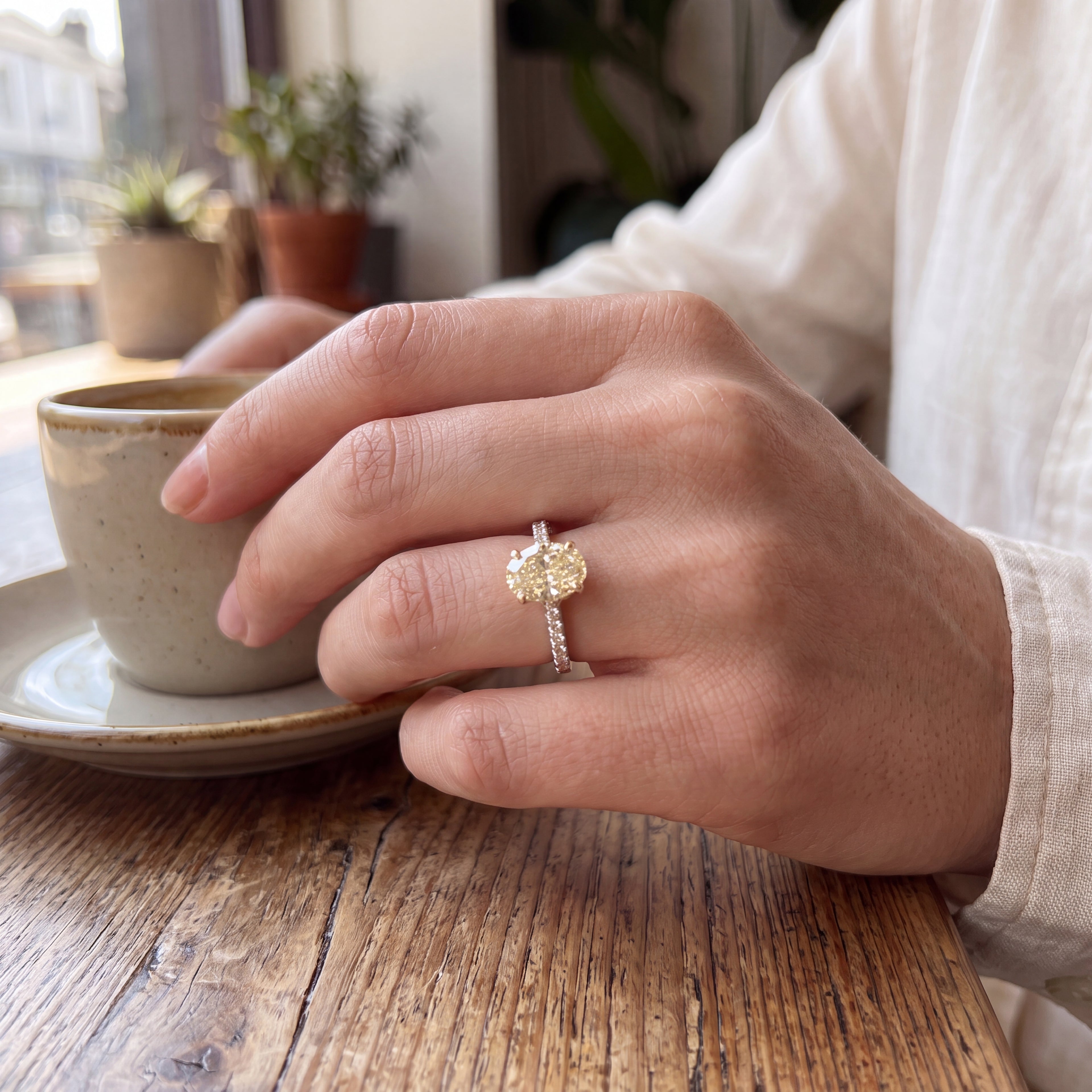 Oval Fancy Yellow Diamond Ring in White Gold