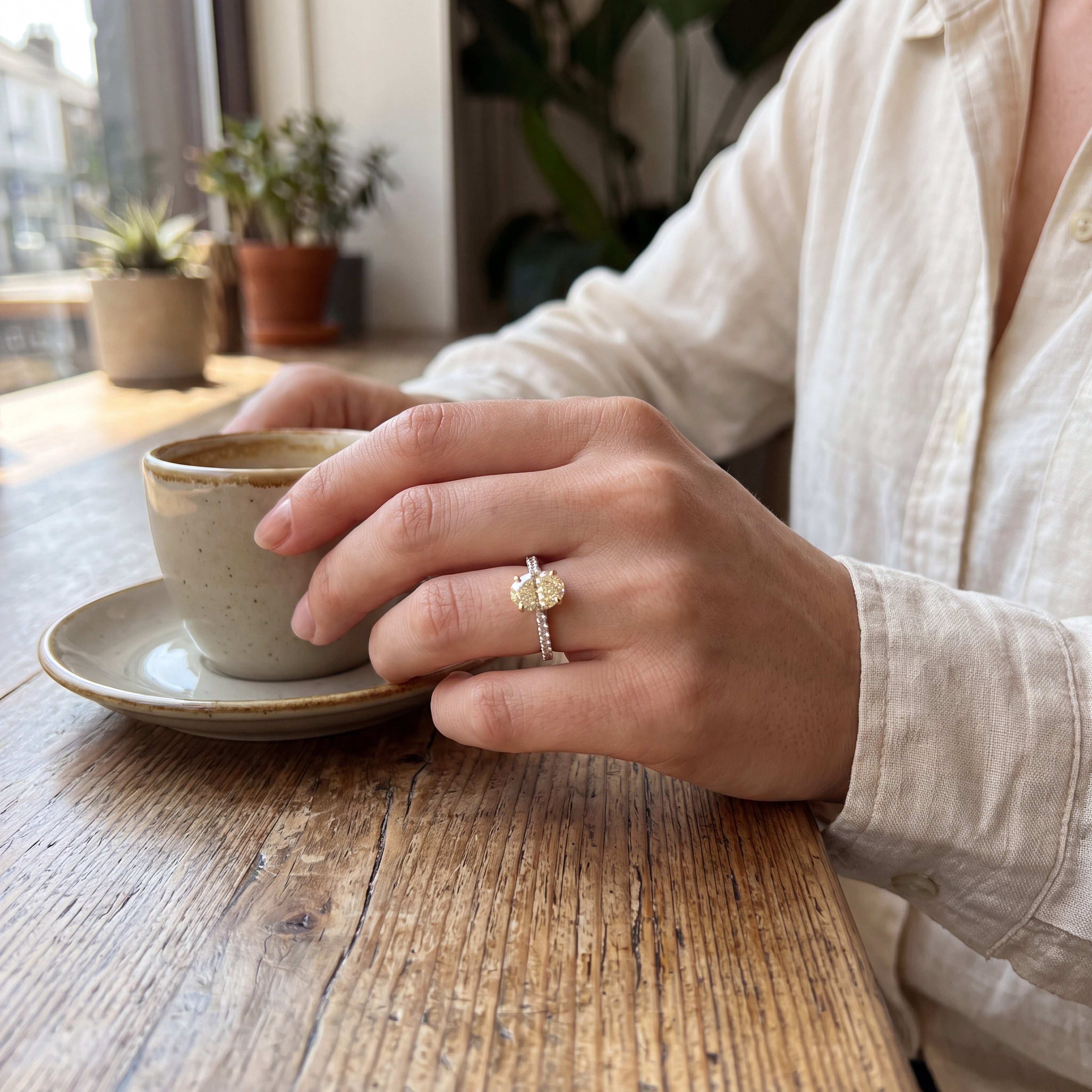 Oval Fancy Yellow Diamond Ring in White Gold