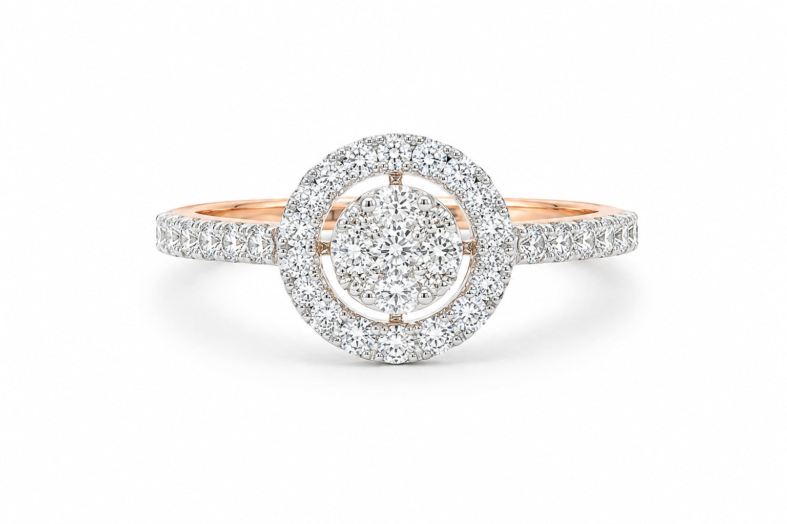 Rose Gold Diamond Multistone Ring with Round Brilliant Cut Diamonds