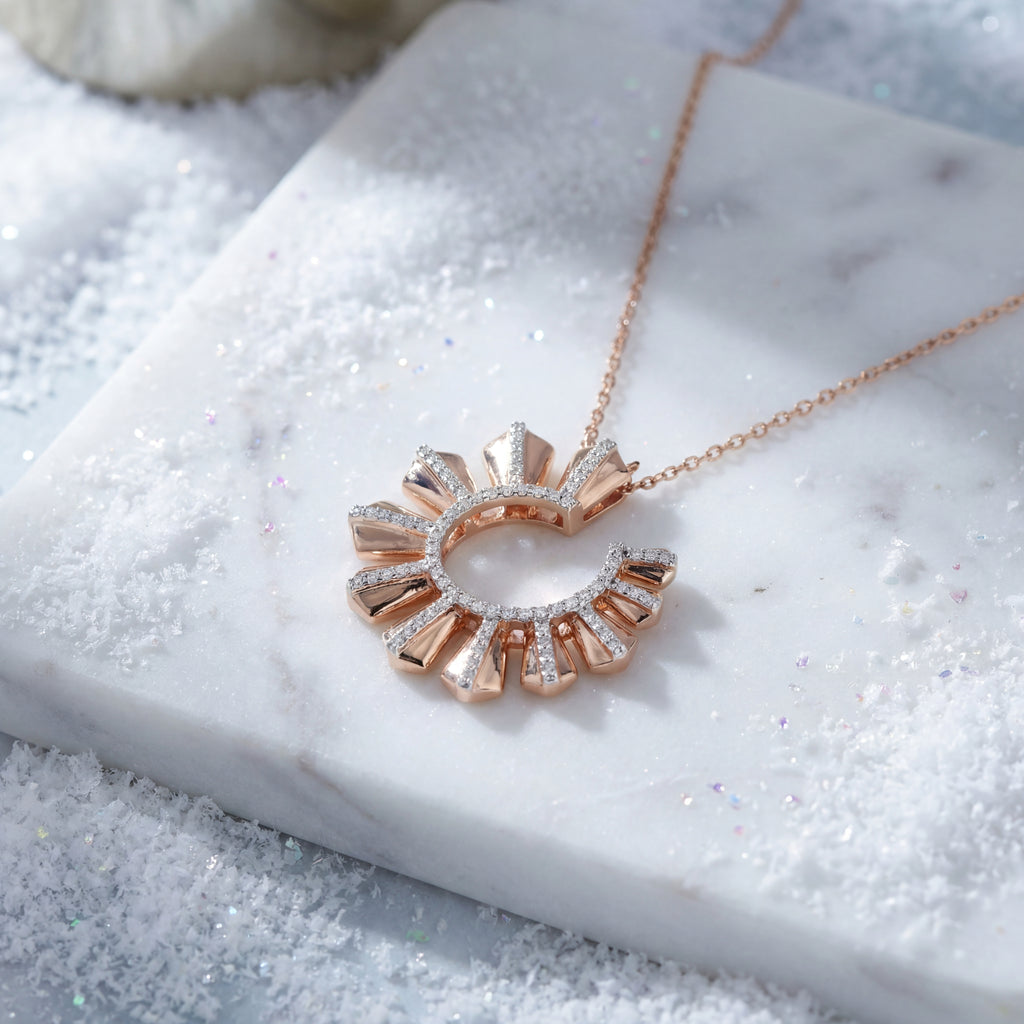 Rose Gold Charm Necklace with Round Brilliant Cut Diamonds
