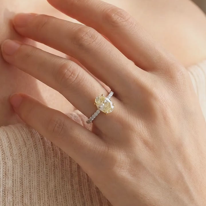 Oval Fancy Yellow Diamond Ring in White Gold