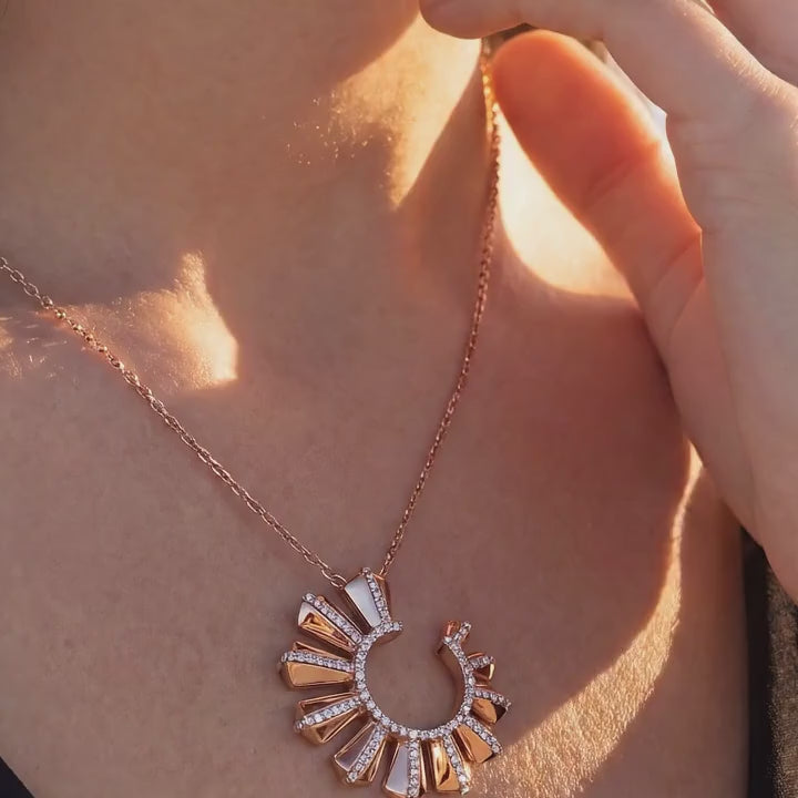 Rose Gold Charm Necklace with Round Brilliant Cut Diamonds